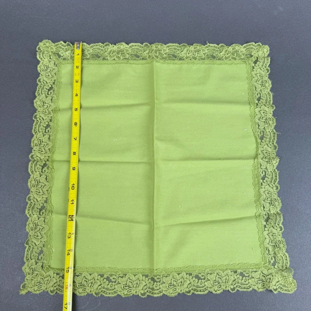 Vintage Lace Trim Cloth Napkin Set 10pc Green Cream White Linen Lot of 8